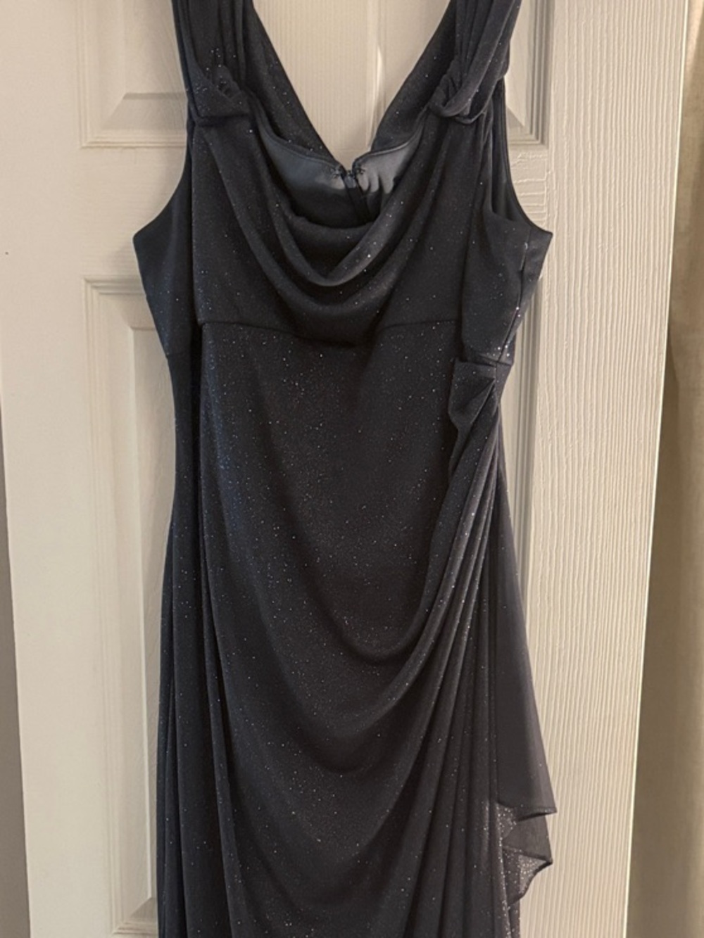 Alex Evenings Black Glitter Draped Maxi Dress